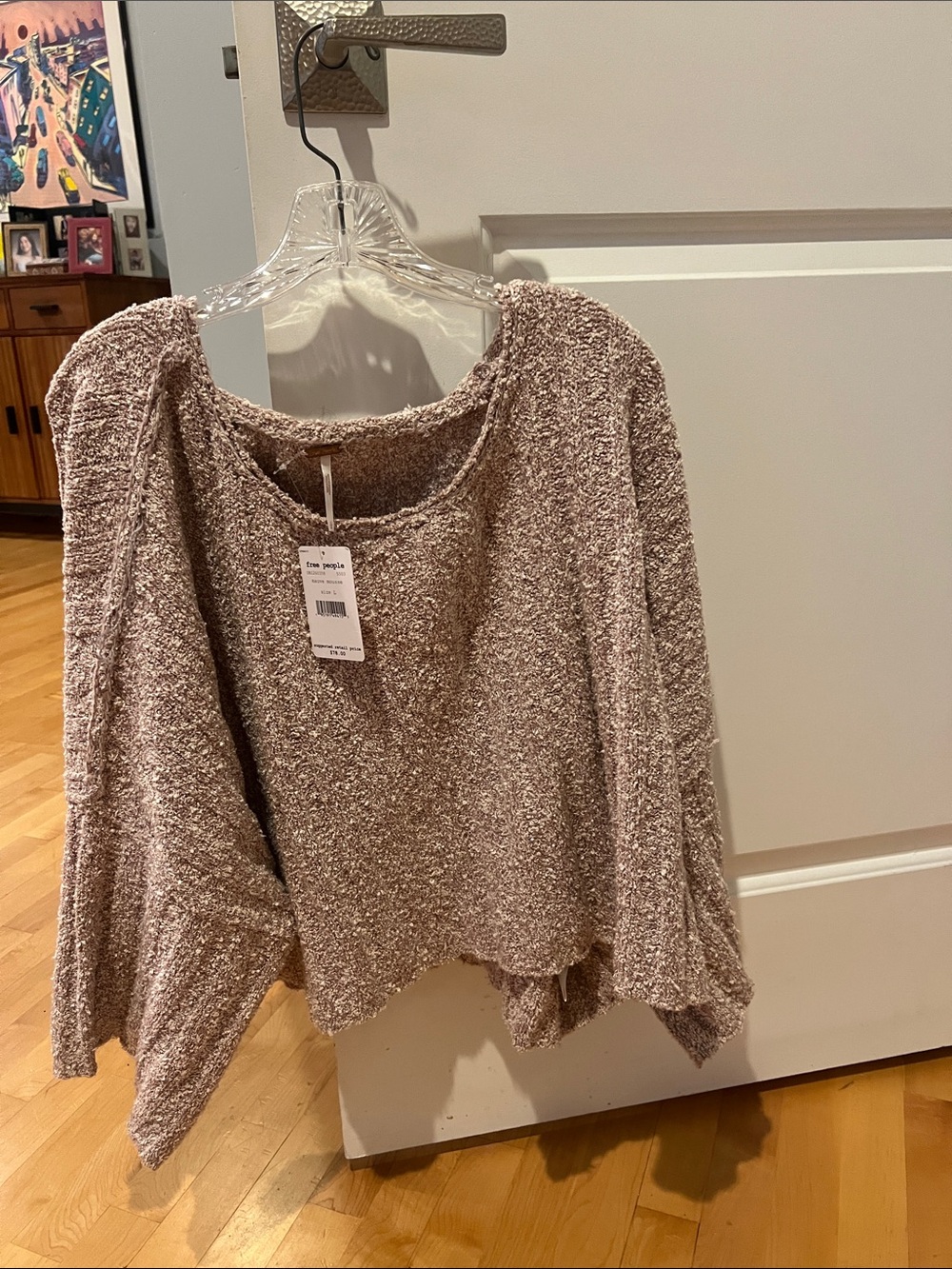 Free People Textured Bouclé Pullover Cropped Sweater - Mauve Mousse Sz L NWT